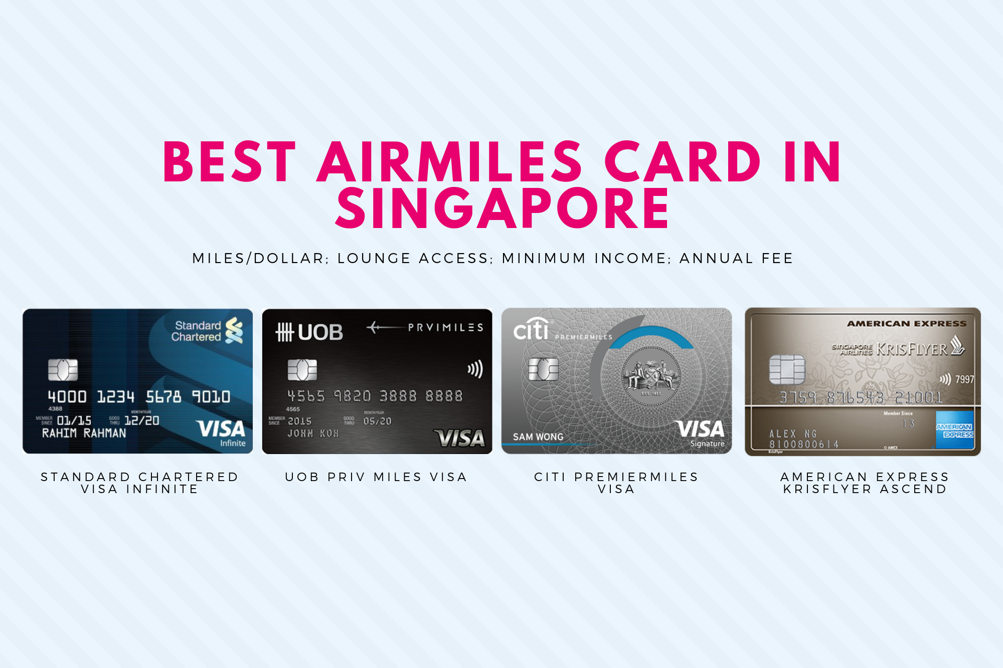 American Express KrisFlyer Ascend; Citi PremierMiles; UOB PRVI; Standard Chartered Visa Infinite – The best idea AirMiles Card For you personally?